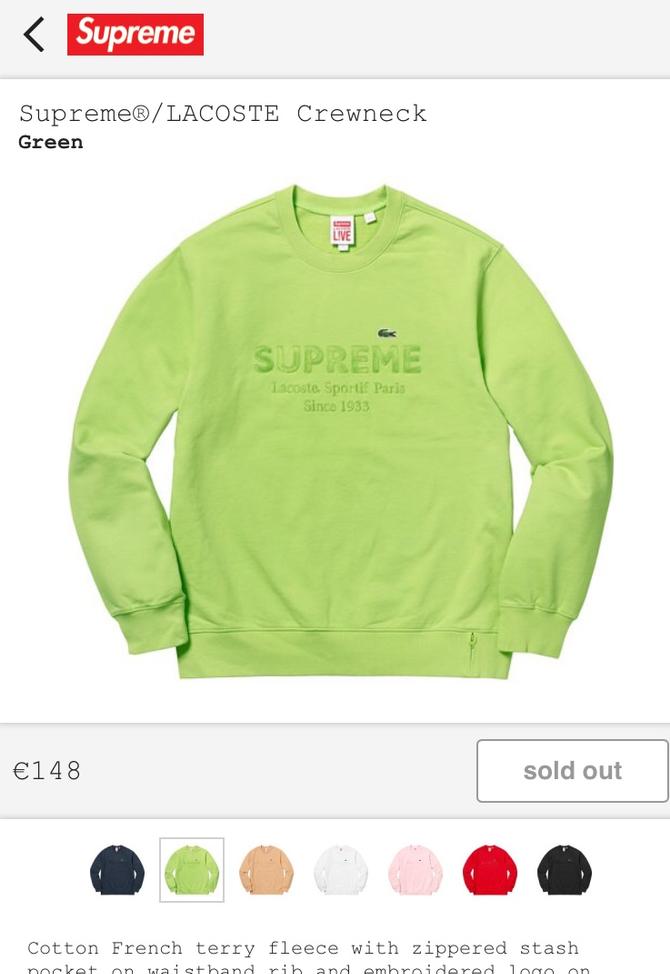 Supreme lacoste on sale crewneck green